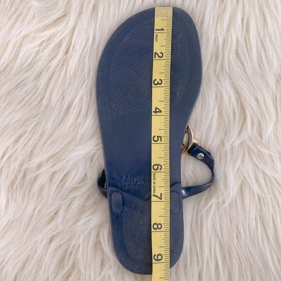 Michael Kors Mira jelly thong sandals Gold logo Navy Blue Beach Vacation Casual - Picture 7 of 7